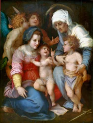 Madonna y Niño con Santa Isabel, San Juan y dos ángeles. París, Museo del Louvre
