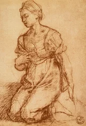 Estudio de una mujer; dibujo de Andrea del Sarto. Gabinetto dei Disegni e delle Stampe, Galería Uffizi, Florencia