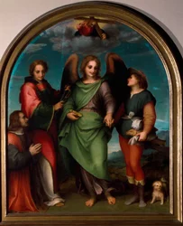 El Arcángel Rafael, San Leonardo, Tobías y el patrocinador arrodillado