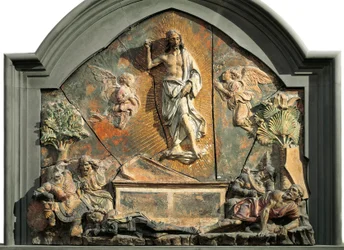 La Resurrección de Cristo (el soldado dormido está representado como Lorenzo de Médici, Lorenzo el Magnífico). Relieve de terracota policromada de Andrea del Verrocchio (1437-1488). Siglo XV. Museo Nazionale del Bargello, Florencia
