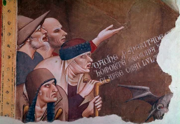 Detalle de una escena del Apocalipsis que representa a un grupo de inválidos, enfermos y mendigos. El triunfo de la Muerte (Fresco)