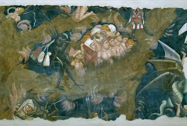 El Triunfo de la Muerte, detalle de los condenados en el pozo del infierno (detalle)