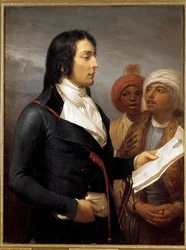 Campaña de Egipto (1798-1801): "Retrato del General Charles Antoine Desaix de Veygoux (1768-1800) leyendo una agenda del General Bonaparte a dos egipcios durante la Expedición de Egipto Año IX de la República". Pintura de Andrea Appiani