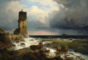 A.Achenbach, Gran marina con faro