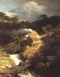 Un paisaje montañoso con un torrente