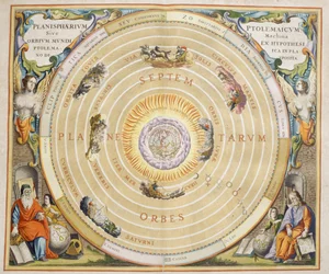Harmonia Macrocosmica, teoría ptolemaica del movimiento planetario, grabado, por Andreas Cellarius (1596-1665)