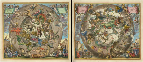 Hemisphaerii Borealis Coeli et Terrae Sphaerica Scenographia - Haemisphaerium Scenographicum Australe Coeli Stellati et Terrae