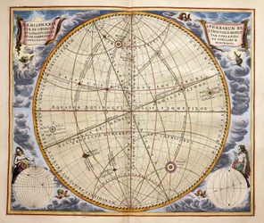 Trayectorias de planetas y estrellas vistas desde la Tierra, grabado de Harmonia Macrocosmica, por Andreas Cellarius (1596-1665)