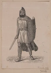 Guerrero caminando con escudo