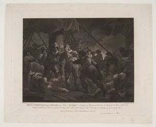 El rey Christian IV en el barco Trefoldigheden en la batalla naval de Femern