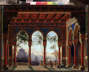 Escenografía para la ópera Ruslan y Lyudmila de M Glinka (Escenografía para la ópera Ruslan y Lyudmila de M Glinka) - Pintura de Andreas Leonhard Roller (1805-1891), óleo sobre lienzo