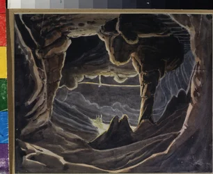 Cueva - Decoración preparatoria para la ópera "Rouslan y Lyudmila" de Mikhail Glinka (1804-1857) (Escenografía para la ópera Ruslan y Lyudmila de M Glinka) Obra de Andreas Leonhard Roller (1805-1891), acuarela y gouache sobre papel