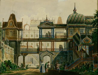 Diseño de escenario para la ópera La tumba de Askold por A. Verstovski, 1841
