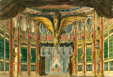 Diseño de escenario para la ópera El Caballo de Bronce de D. Auber, 1837