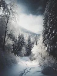 Sendero nevado en el bosque