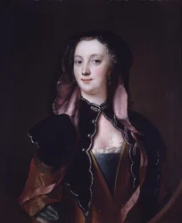 Dama con traje negro y rojo