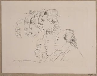 10 retratos: Enevold Brandt, Johann Friedrich Struensee, Caroline Mathilde, Julieane Marie, Arveprins Frederik, Christian VII, Marie Jeanne Clemens, J. F. Clemens, Jens Juel y Nicolai Abildgaard