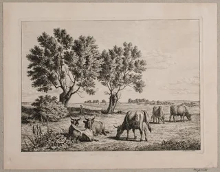 Paisaje con ganado pastando