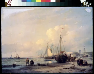 paisaje marino. Pintura de Andreas Schelfhout (1787-1870). Óleo sobre tela