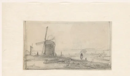Boceto de un paisaje con un molino a la izquierda