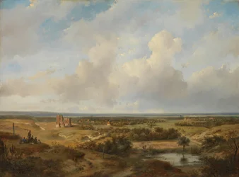 Vista de las dunas con las ruinas del castillo de Brederode, cerca de Santpoort