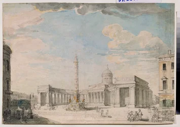 La catedral Notre Dame de Kazan (Notre-Dame-de-Kazan) a San Petersburgo (La Catedral de Kazan en San Petersburgo) - Obra de Andrei Nikiforovich Voronikhin (Voronikhine) (1759-1814), lápiz y acuarela sobre papel, alrededor de 1800, Arte ruso del siglo XVIII