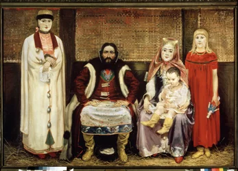 La familia del comerciante en el siglo XVII. Pintura de Andrei Petrovich Ryabushkin (Riabutchkin) (1861-1904), óleo sobre lienzo