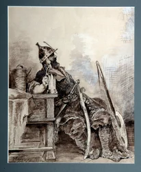 "Representation du heros russe Bogatyr, chevalier errant" Aquarelle de Andrei Petrovich Riabouchkine (Ryabushkin) (1861-1904) 1893 Dim 29,7x26,7 cm Galería de Arte Regional, Perm