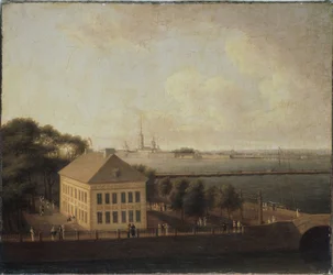 Vista del Neva y el Palacio de Verano de Pedro I (1672-1725), San Petersburgo (Vista del Neva y el Palacio de Verano de Pedro I) - Pintura de Andrei Yefimovich Martynov (1768-1826), óleo sobre lienzo, arte ruso