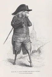 Habiendo dicho eso, este pobre inválido nos hace una reverencia y se va cojeando, ca. 1837-47