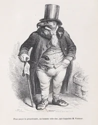 Para pagar al casero, un hombre muy severo, cuyo nombre era M. Vautour de Escenas de t..., ca. 1837-47
