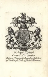 Escudo de armas y cresta de SAR Ernesto Augusto, Príncipe de Brunswick Luneburgo, Obispo de Osnaburgh, Duque de York y Albany