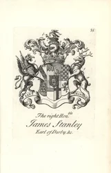 Escudo de armas y cresta del muy honorable James Stanley