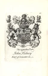 Escudo de armas y cresta del muy honorable Jocelyn Sidney, 7º Conde de Leicester