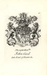 Escudo de armas y cresta del muy honorable John Cecil, 6º Conde de Exeter