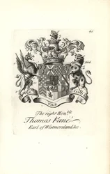 Escudo de armas y cresta del honorable Thomas Fane, 8º Conde de Westmoreland