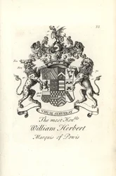 Escudo de armas y cresta del honorable William Herbert, 2º Marqués de Powis