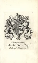 Escudo de armas y cresta del noble Charles Fitz-Roy, 2º Duque de Cleveland