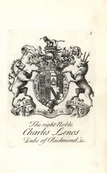Escudo de armas y cresta del noble Charles Lenos o Charles Lennox