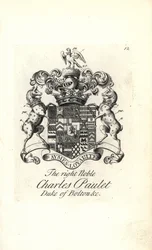 Escudo de armas y cresta del noble Charles Powlett, 3er Duque de Bolton