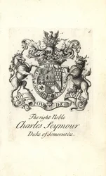 Escudo de armas y cresta del noble Charles Seymour, 6º Duque de Somerset