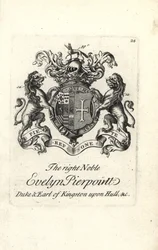 Escudo de armas y cresta del noble Evelyn Pierpoint, Duque y Conde de Kingston upon Hull