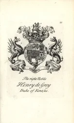 Escudo de armas y cresta del muy noble Henry de Grey
