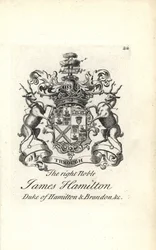 Escudo de armas y cresta del muy noble James Hamilton, 5º Duque de Hamilton y Brandon