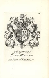 Escudo de armas y cresta del noble John Manners, 2º Duque de Rutland