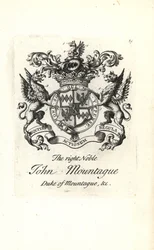Escudo de armas y cresta del noble John Montagu, 2º Duque de Montagu 1690-1749