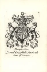 Escudo de armas y cresta del muy noble Lionel Cranfield Sackville, Duque de Dorset