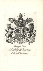 Escudo de armas y cresta del muy noble Philip Wharton