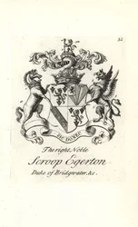Escudo de armas y cresta del muy noble Scroop Egerton