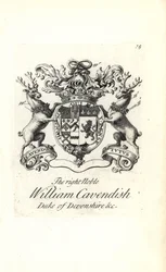Escudo de armas y cresta del noble William Cavendish, 2º Duque de Devonshire